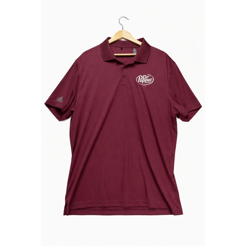 Adidas Dr Pepper Mens Burgundy Golf Logo Performance Short Sleeve Polo T Shirt